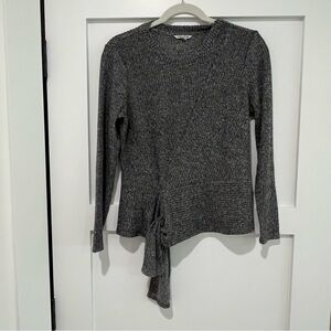 NIC+ZOE Charcoal Ribbed Knit long sleeve Top with tie size PS
